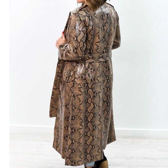 Vegan Leather Snakeskin Full Length Trench Coat - Picture 16 of 16